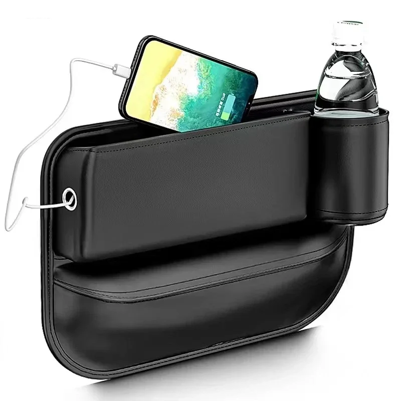 Car Seat Organizer with Cup Holder Textured Faux Leather Front Seat Storage Bag and Crevice Filler Interior Storage Bag Tools Car Seat Organizer with Cup Holder Textured Faux Leather Front Seat Storage Bag and Crevice Filler Interior Storage Bag Tools