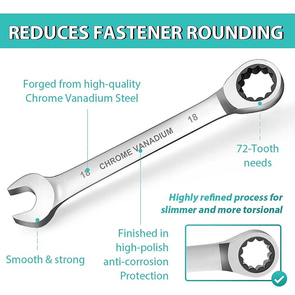 Key Ratchet Wrench Set 72 Tooth Gear Ring Torque Socket Wrench Set Metric Combination Ratchet Spanners Set Car Repair Tools