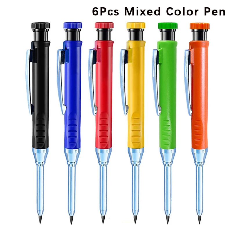 6 Colors Woodworking Automatic Pencils 2.8mm Metal Deep Hole Mechanical Pencil Built-in Sharpener for Scribing Marking Tools