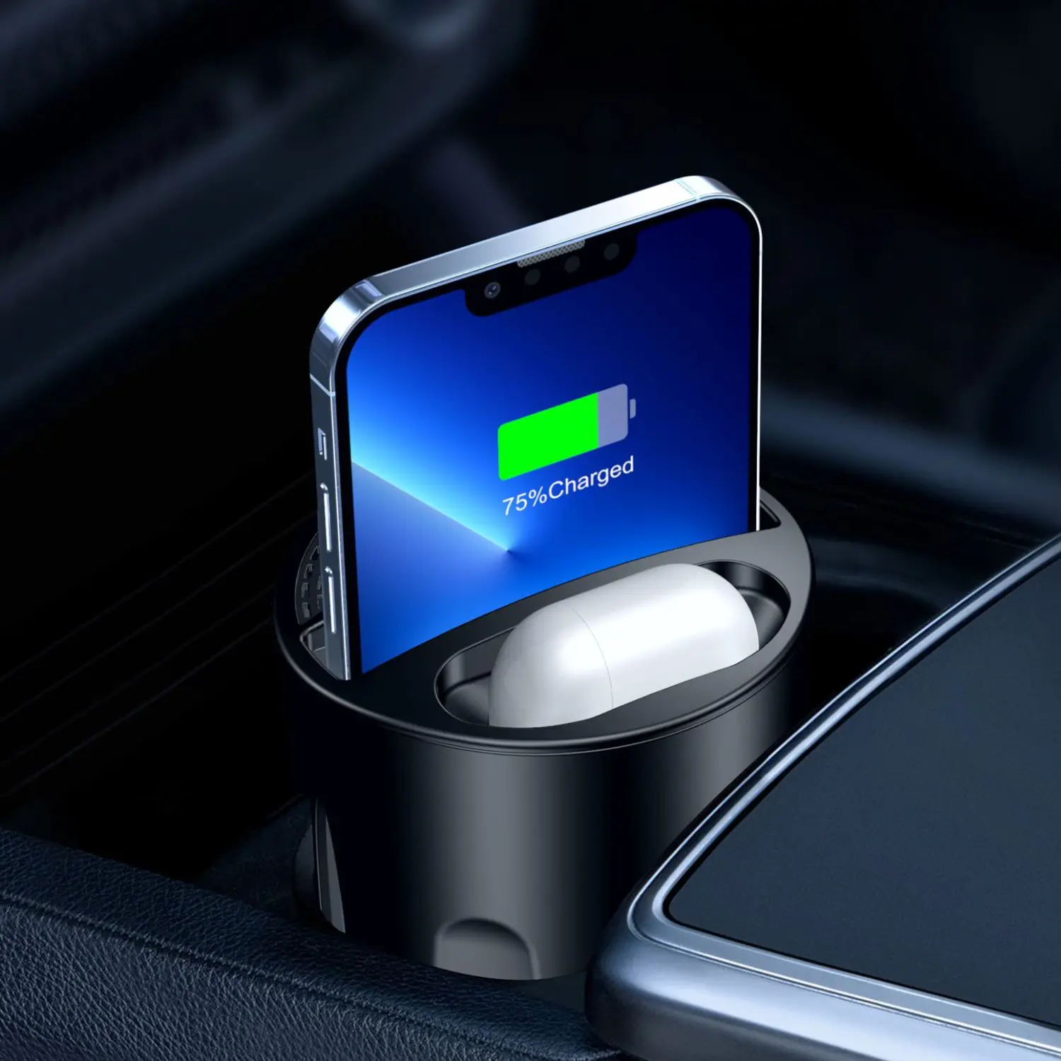 4 in 1 Multifunctional Car Wireless Charging Cup,15W Charging,Support Qi Phone Wireless Charging for iPhone Series for AirPods
