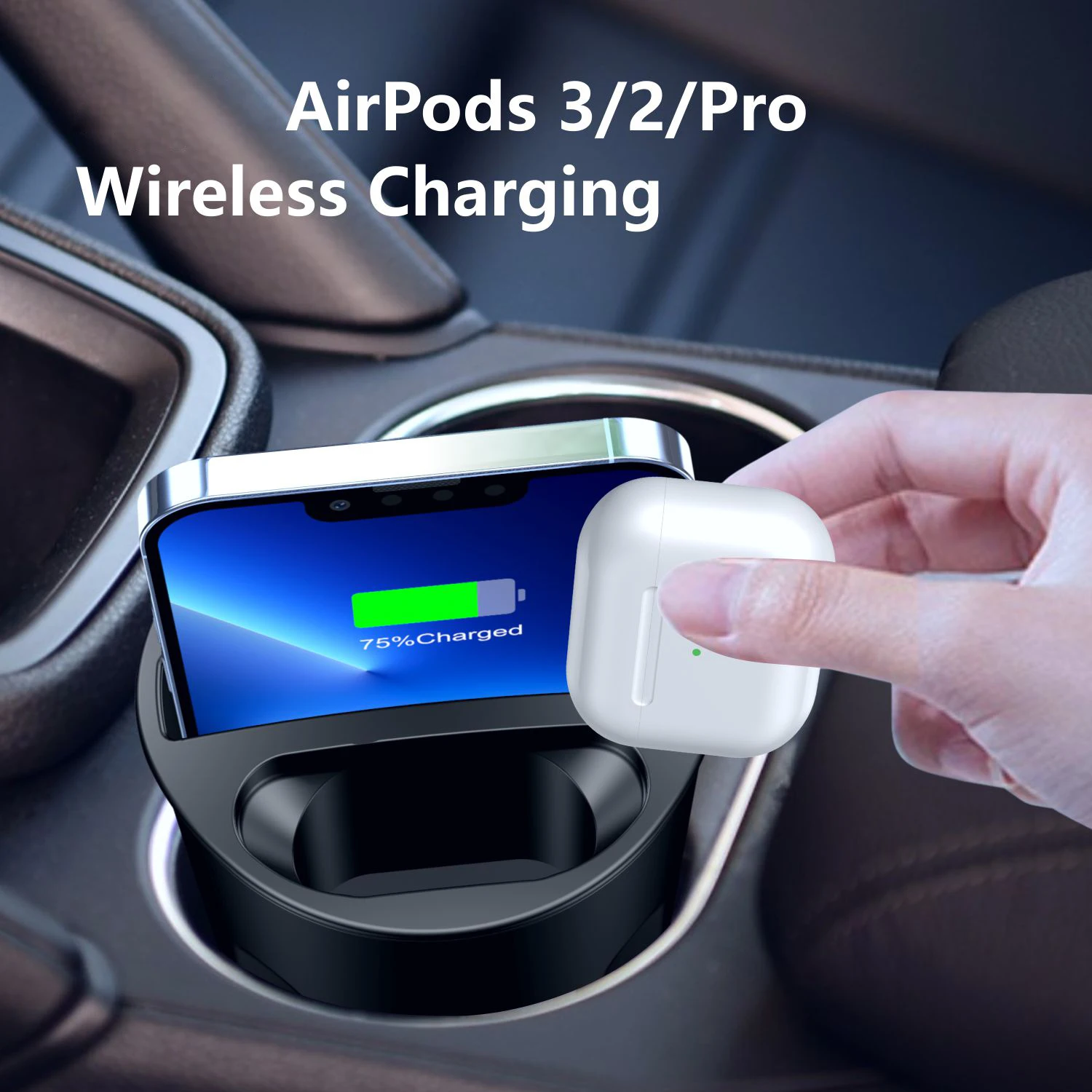4 in 1 Multifunctional Car Wireless Charging Cup,15W Charging,Support Qi Phone Wireless Charging for iPhone Series for AirPods