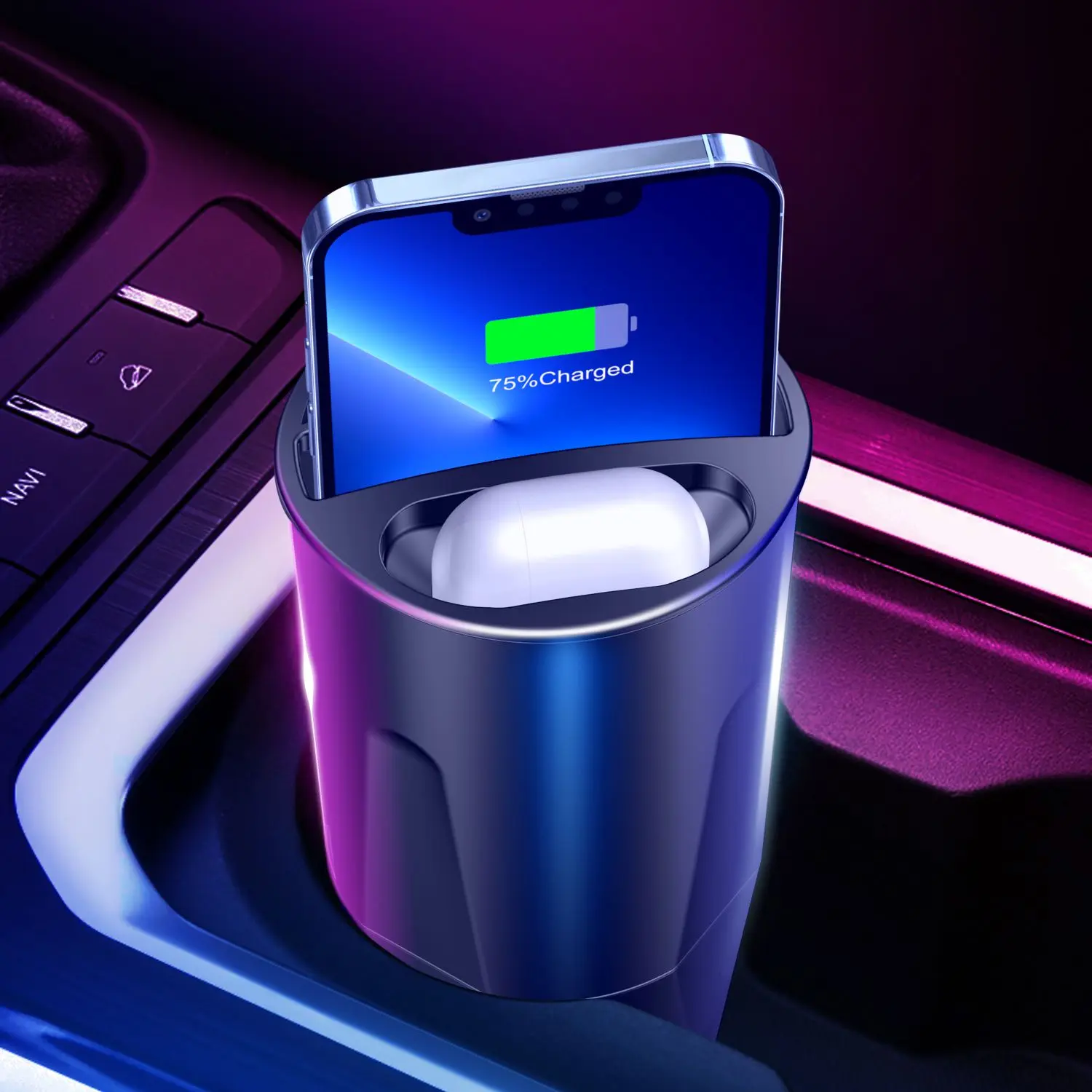 4 in 1 Multifunctional Car Wireless Charging Cup,15W Charging,Support Qi Phone Wireless Charging for iPhone Series for AirPods