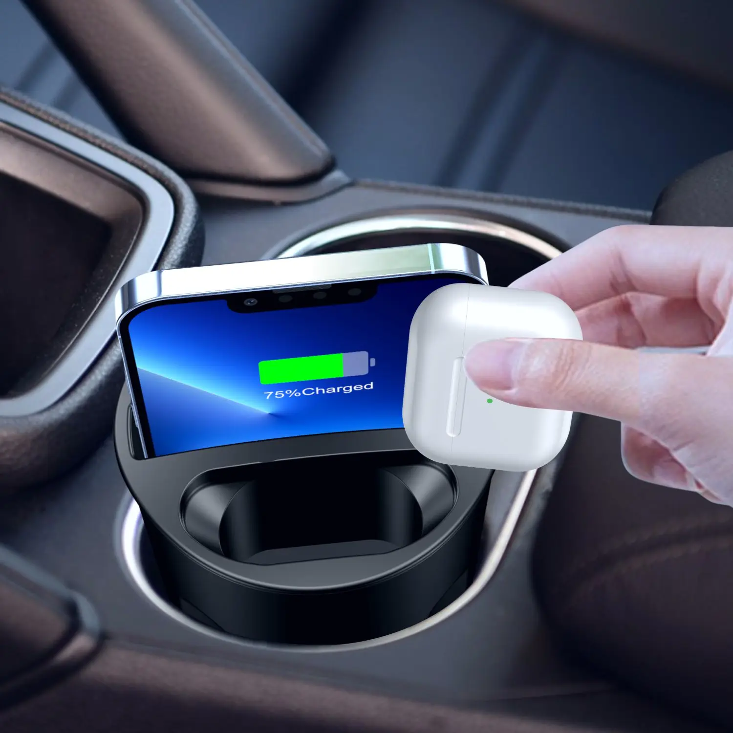 4 in 1 Multifunctional Car Wireless Charging Cup,15W Charging,Support Qi Phone Wireless Charging for iPhone Series for AirPods