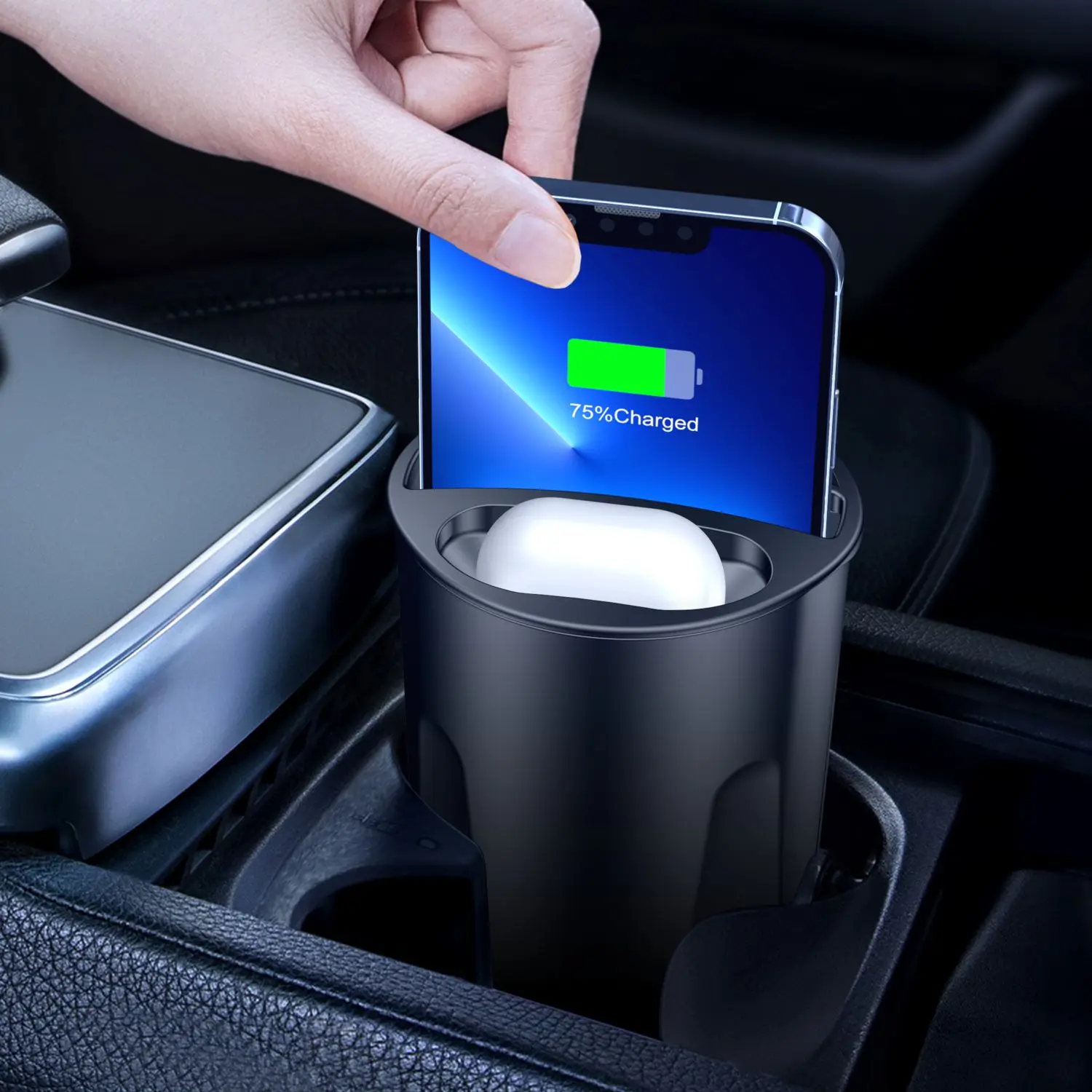 4 in 1 Multifunctional Car Wireless Charging Cup,15W Charging,Support Qi Phone Wireless Charging for iPhone Series for AirPods