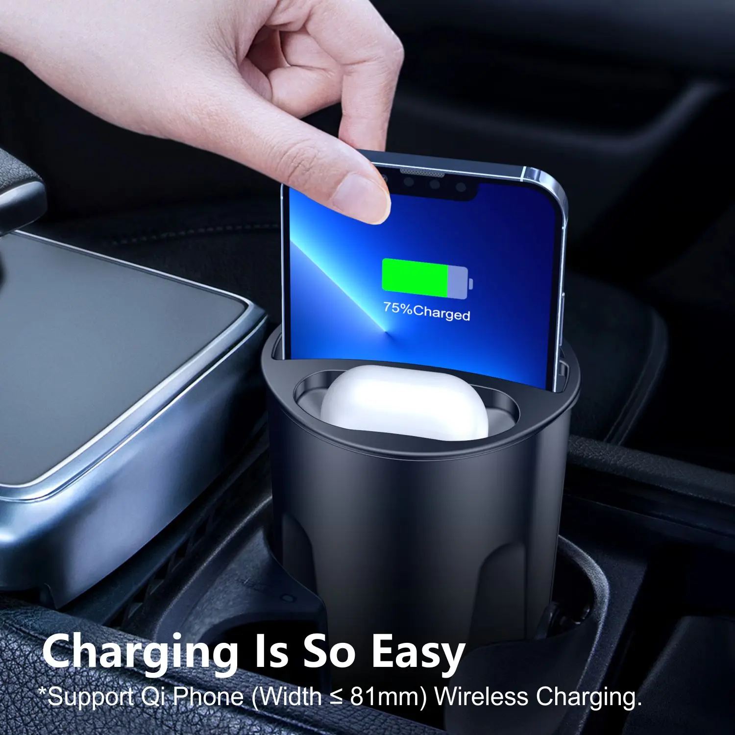 4 in 1 Multifunctional Car Wireless Charging Cup,15W Charging,Support Qi Phone Wireless Charging for iPhone Series for AirPods
