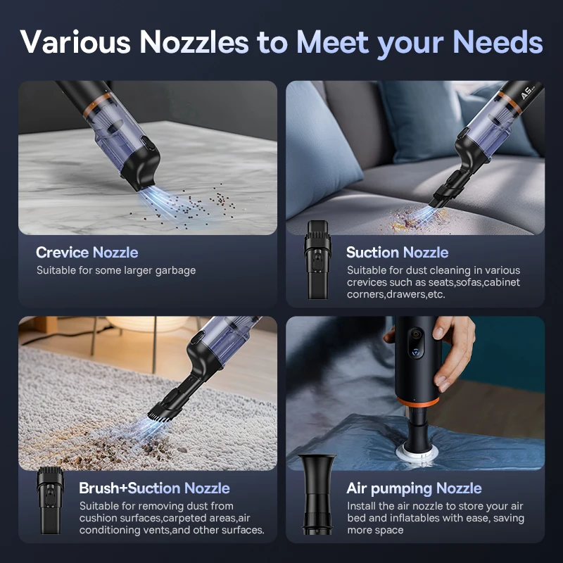 Baseus A5 Air Car Vacuum Cleaner 2-in-1 Powerful Wireless Cleaner Strong Suction Handheld Car Cleaning Portable Home Appliance Baseus A5 Air Car Vacuum Cleaner 2-in-1 Powerful Wireless Cleaner Strong Suction Handheld Car Cleaning Portable Home Appliance