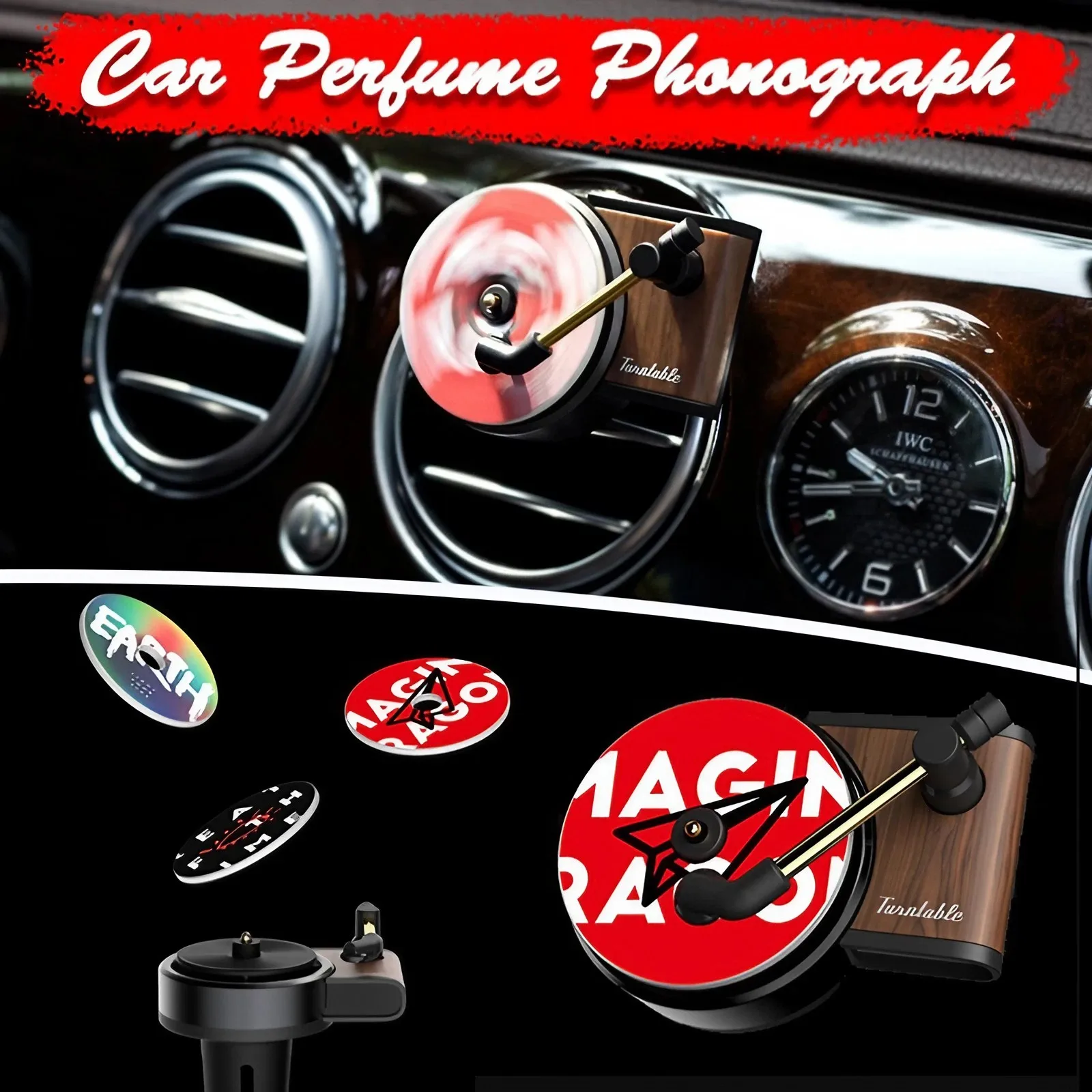 Car Air Freshener Turntable, Solid Perfume Vintage Record Player Aroma for Car Air Vent Decoration, 1 Set/2 Sets Car Air Freshener Turntable, Solid Perfume Vintage Record Player Aroma for Car Air Vent Decoration, 1 Set/2 Sets