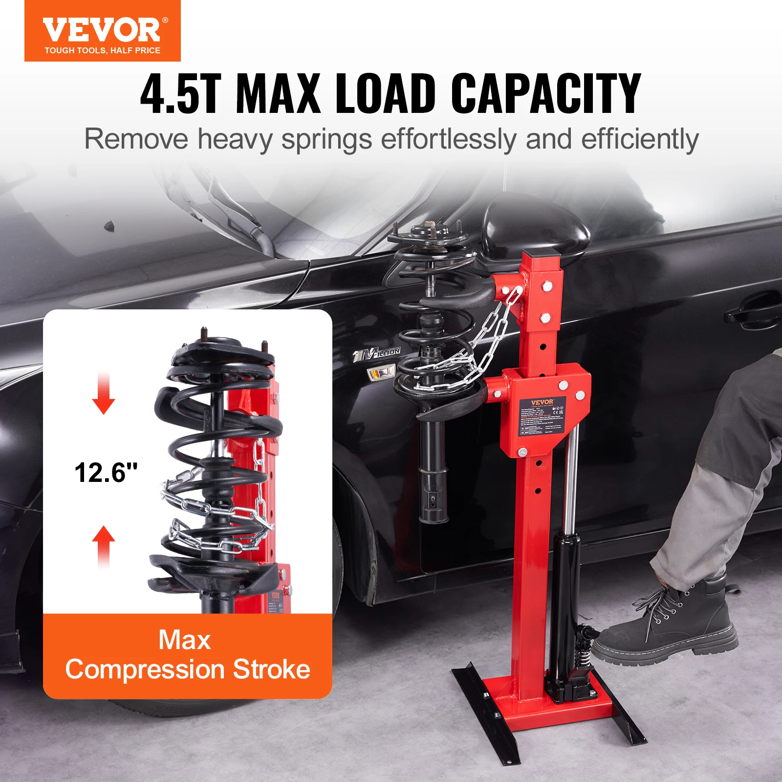 VEVOR Strut Spring Compressor 4.5 Ton / 9920 LBS Hydraulic Jack 1 Ton Rated Compression Force Auto Strut Coil Spring Compressor VEVOR Strut Spring Compressor 4.5 Ton / 9920 LBS Hydraulic Jack 1 Ton Rated Compression Force Auto Strut Coil Spring Compressor
