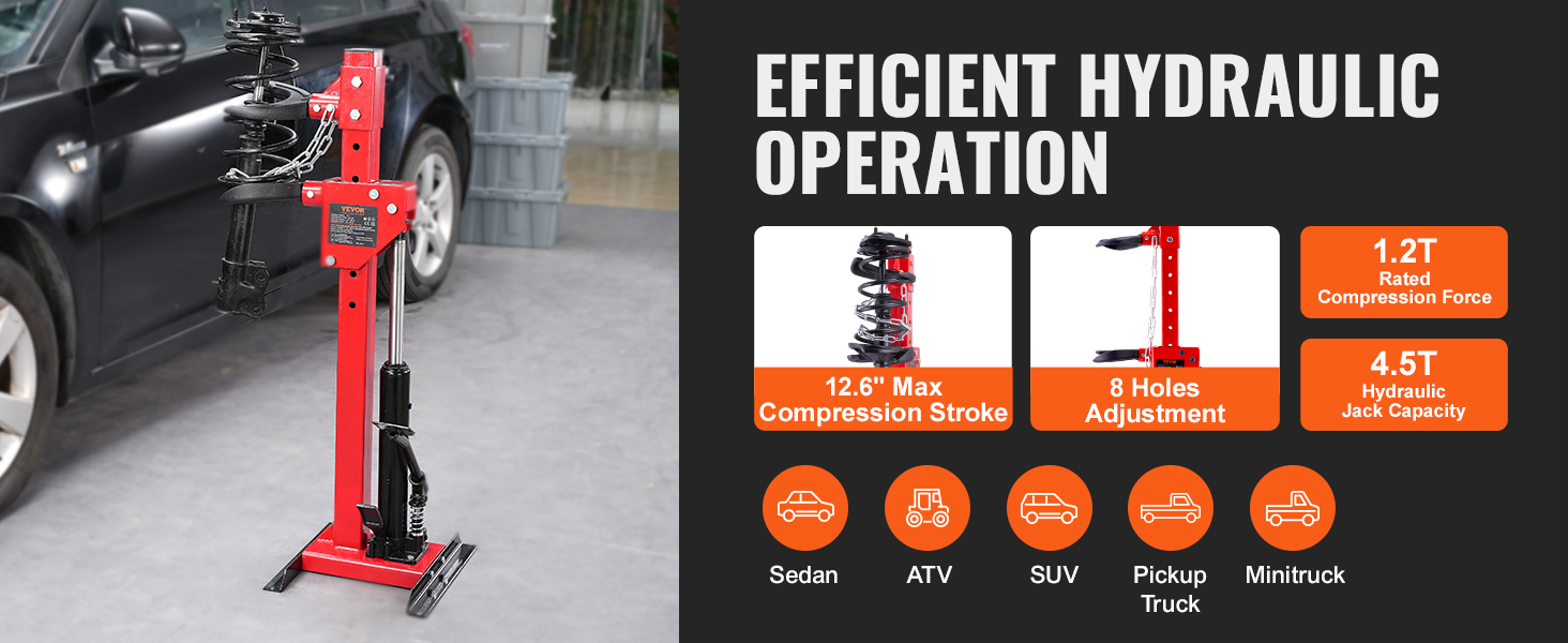 VEVOR Strut Spring Compressor 4.5 Ton / 9920 LBS Hydraulic Jack 1 Ton Rated Compression Force Auto Strut Coil Spring Compressor VEVOR Strut Spring Compressor 4.5 Ton / 9920 LBS Hydraulic Jack 1 Ton Rated Compression Force Auto Strut Coil Spring Compressor