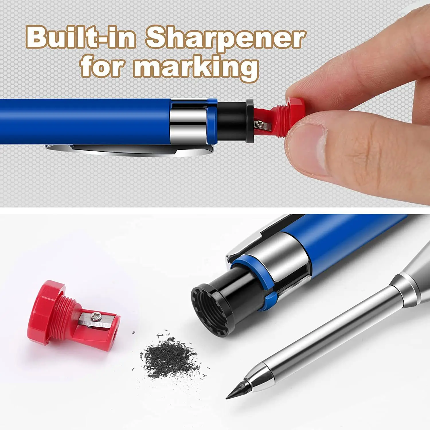 3pcs/set 2.8mm Metal Woodworking Pencil Deep-hole Marker Mechanical Pen Built-in Pencil Sharpener for Marking Tools Supplies 3pcs/set 2.8mm Metal Woodworking Pencil Deep-hole Marker Mechanical Pen Built-in Pencil Sharpener for Marking Tools Supplies