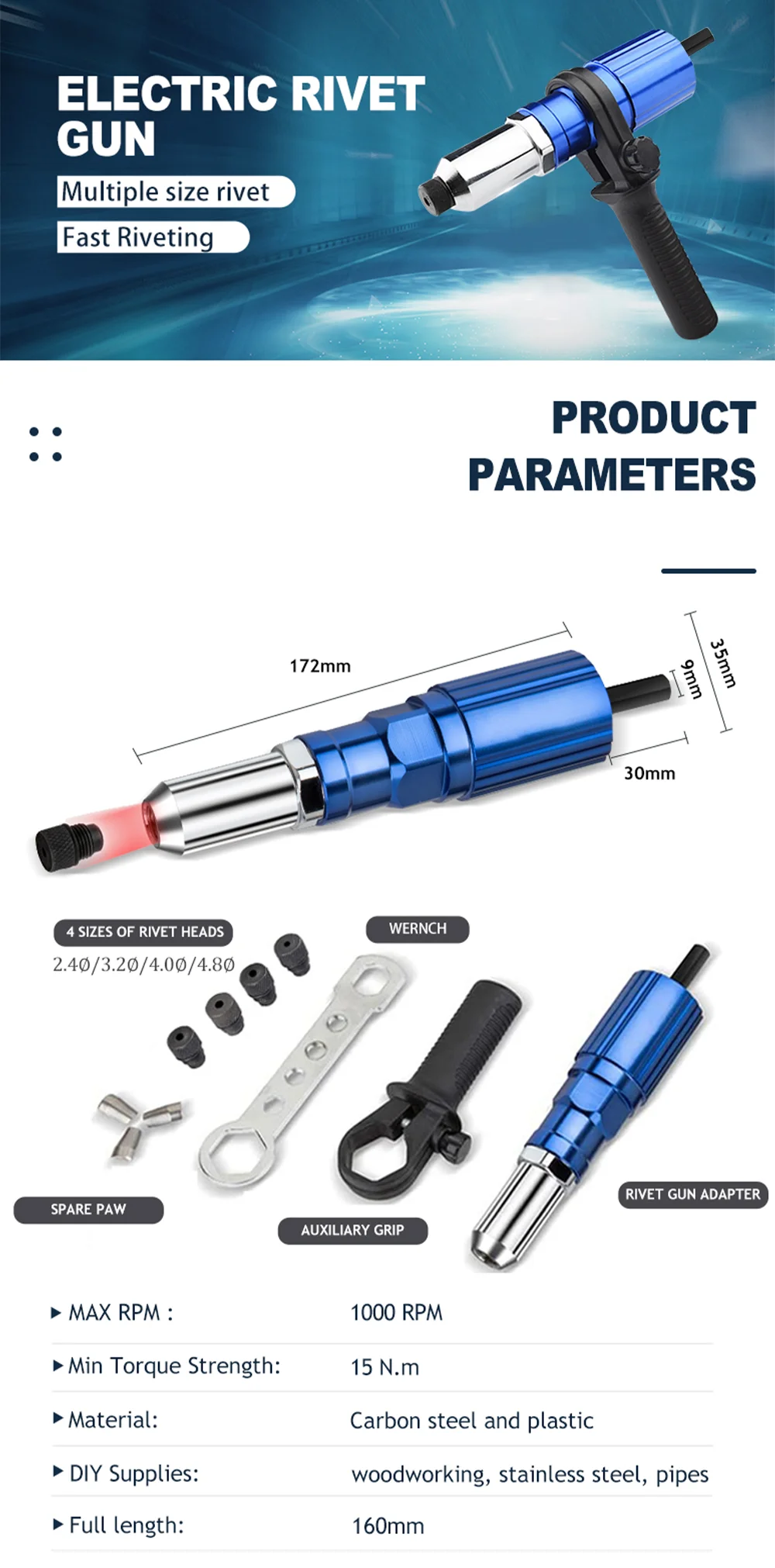 Riveting Machine, Electric Rivet Gun Adapter, 2.4mm-3.2mm-4.0mm-4.8mm Riveting Tools, Home Riveting Machine, For Electric Drills Riveting Machine, Electric Rivet Gun Adapter, 2.4mm-3.2mm-4.0mm-4.8mm Riveting Tools, Home Riveting Machine, For Electric Drills