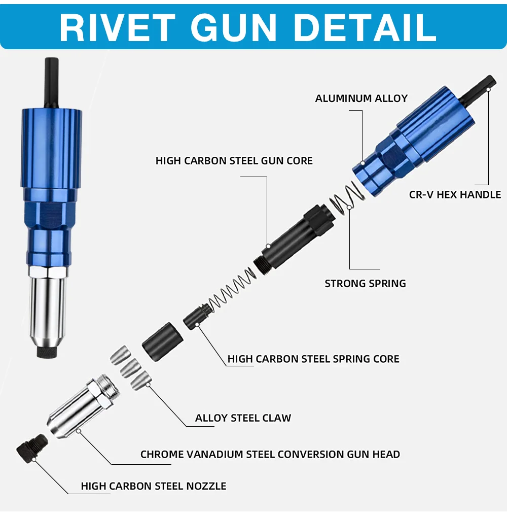 Riveting Machine, Electric Rivet Gun Adapter, 2.4mm-3.2mm-4.0mm-4.8mm Riveting Tools, Home Riveting Machine, For Electric Drills Riveting Machine, Electric Rivet Gun Adapter, 2.4mm-3.2mm-4.0mm-4.8mm Riveting Tools, Home Riveting Machine, For Electric Drills