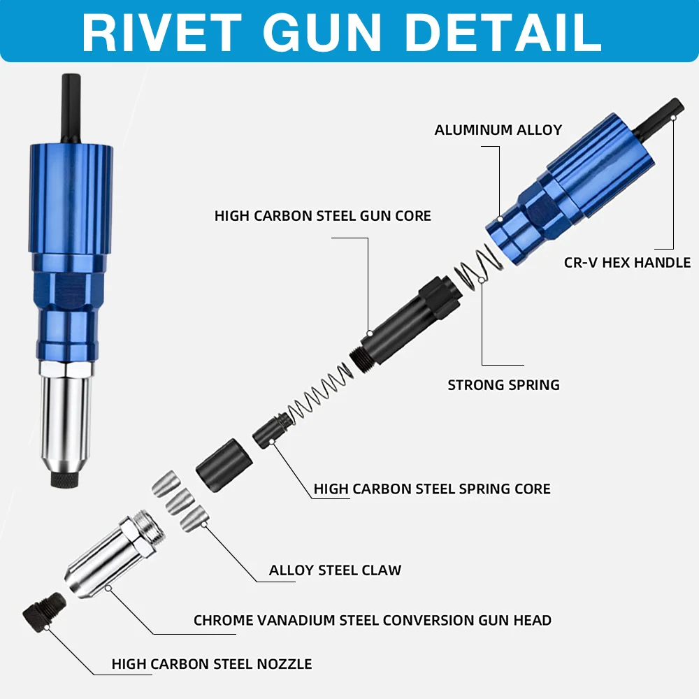 Riveting Machine, Electric Rivet Gun Adapter, 2.4mm-3.2mm-4.0mm-4.8mm Riveting Tools, Home Riveting Machine, For Electric Drills Riveting Machine, Electric Rivet Gun Adapter, 2.4mm-3.2mm-4.0mm-4.8mm Riveting Tools, Home Riveting Machine, For Electric Drills